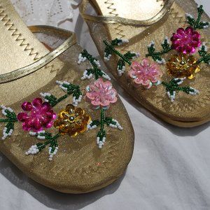 Vintage Oriental Beaded Slippers/Sandals 7M